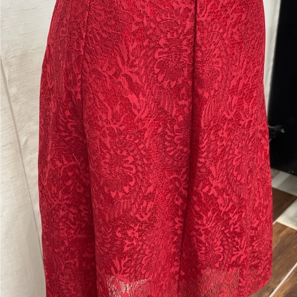 Women’s Red Skirt Lace Jacquard Pleated High Waist Floral Pleated A-Line NEW - Picture 10 of 11